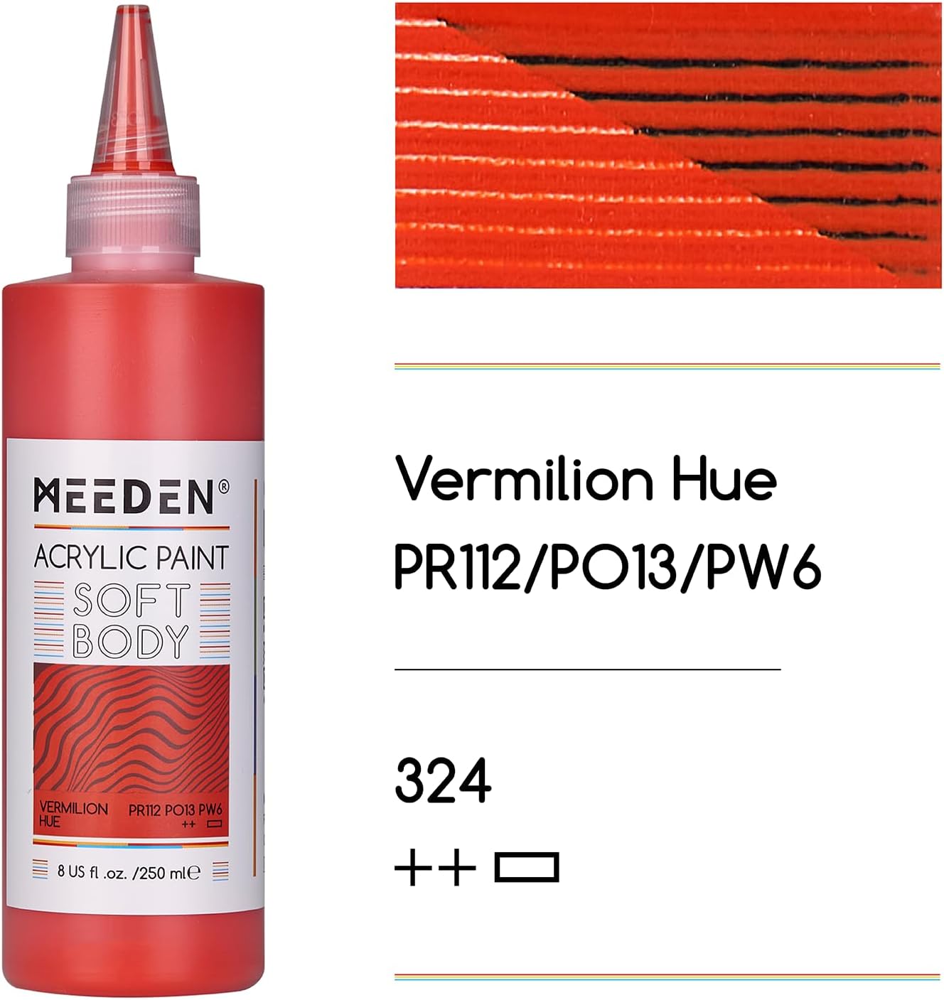 MEEDEN Soft Body Acrylic Paint: Vermilion Hue Matte Finish - 250ml/8.45oz Bulk Acrylic Colors in Ergonomic Bottle - Fluid Flow Art Paints for Artists Canvas Painting