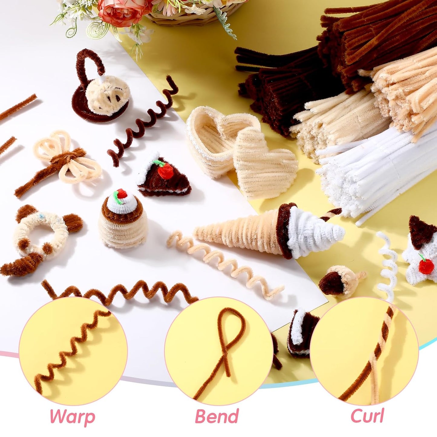 DaisyInner 700 Pcs Halloween Fall Pipe Cleaners Craft Bulk Pastel Chenille Stems Flower DIY Gradient Colored Fluffy for School Classroom Thanksgiving Christmas Party Supplies(Brown Boho Color)