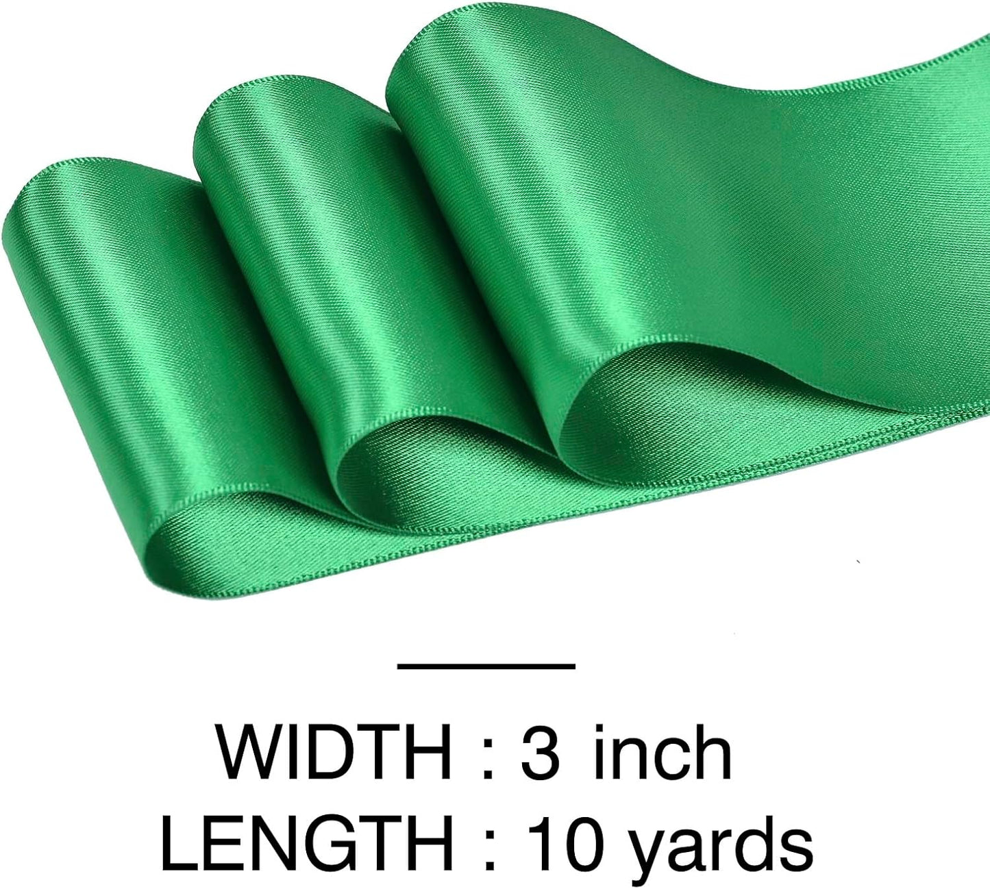 YAMA Green Double Faced Satin Ribbon, 3 Inch 10 Yards, Great for Crafts Bows Flower Bouquet Wedding Home Decor Gift Wrapping