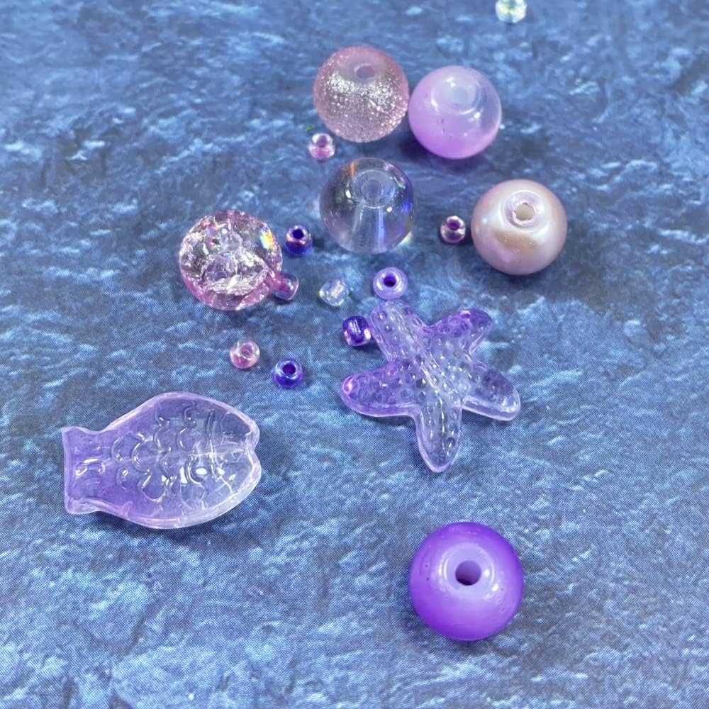 Assorted Glass Resin Beads Multi Size Colors Smooth Cracked Gravel Millet Spacer Beads for Bracelets Necklace Earring DIY Jewelry Making Craft(Lilac Violet Series)