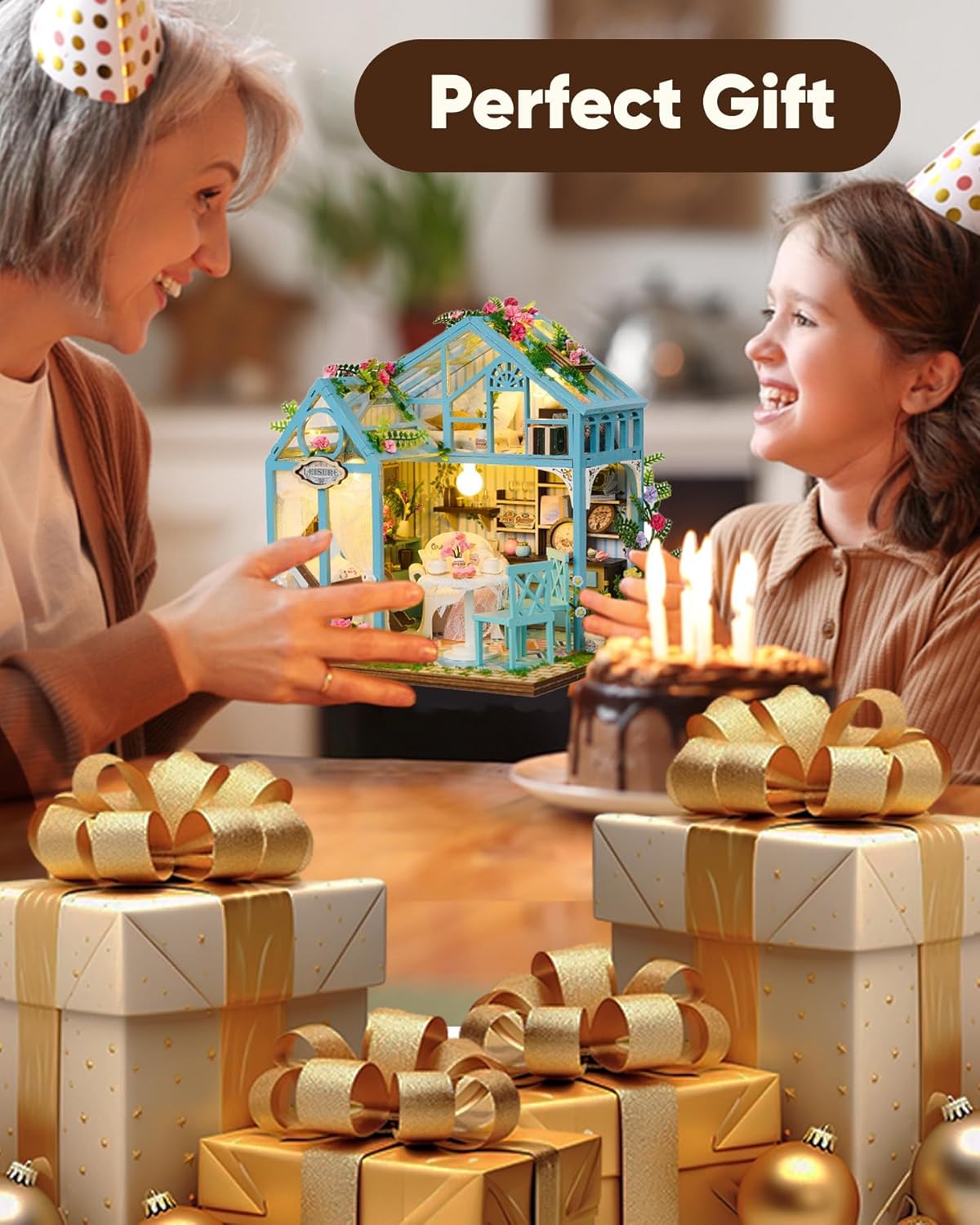 DIY Miniature House Kit, DIY Dollhouse Kit for Adults to Build, Mini House Kit with LED, Mayberry Street Miniatures, Ideal Gifts for Birthday, Halloween Christmas(Flower Garden Tea House)