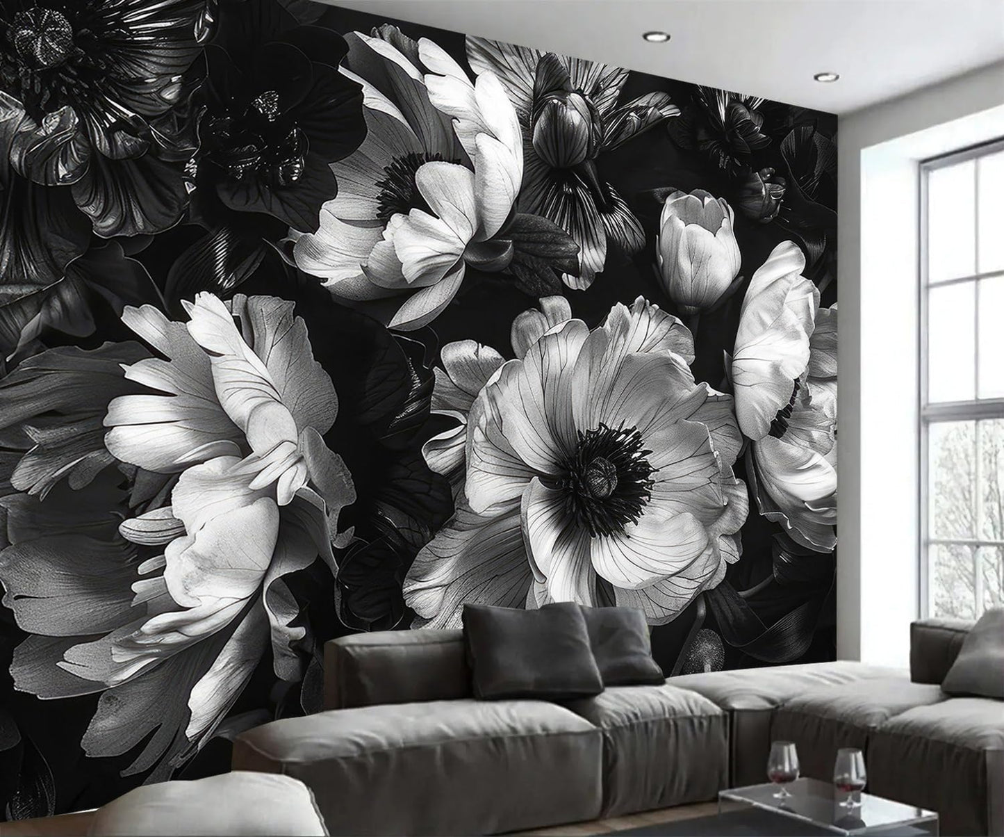 AFZEVEB-Black Peony Floral Wallpaper Vintage Large Flower Wall murals for Bedroom 182"x120"(Not Peel and Stick)