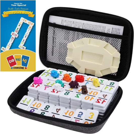 Travel Protable Mexican Train Dominoes Set Numbers Double 12 Dominoes Set with 91 Colored Tiles Number Domino Set for Kids, Adults Family Board Team Games