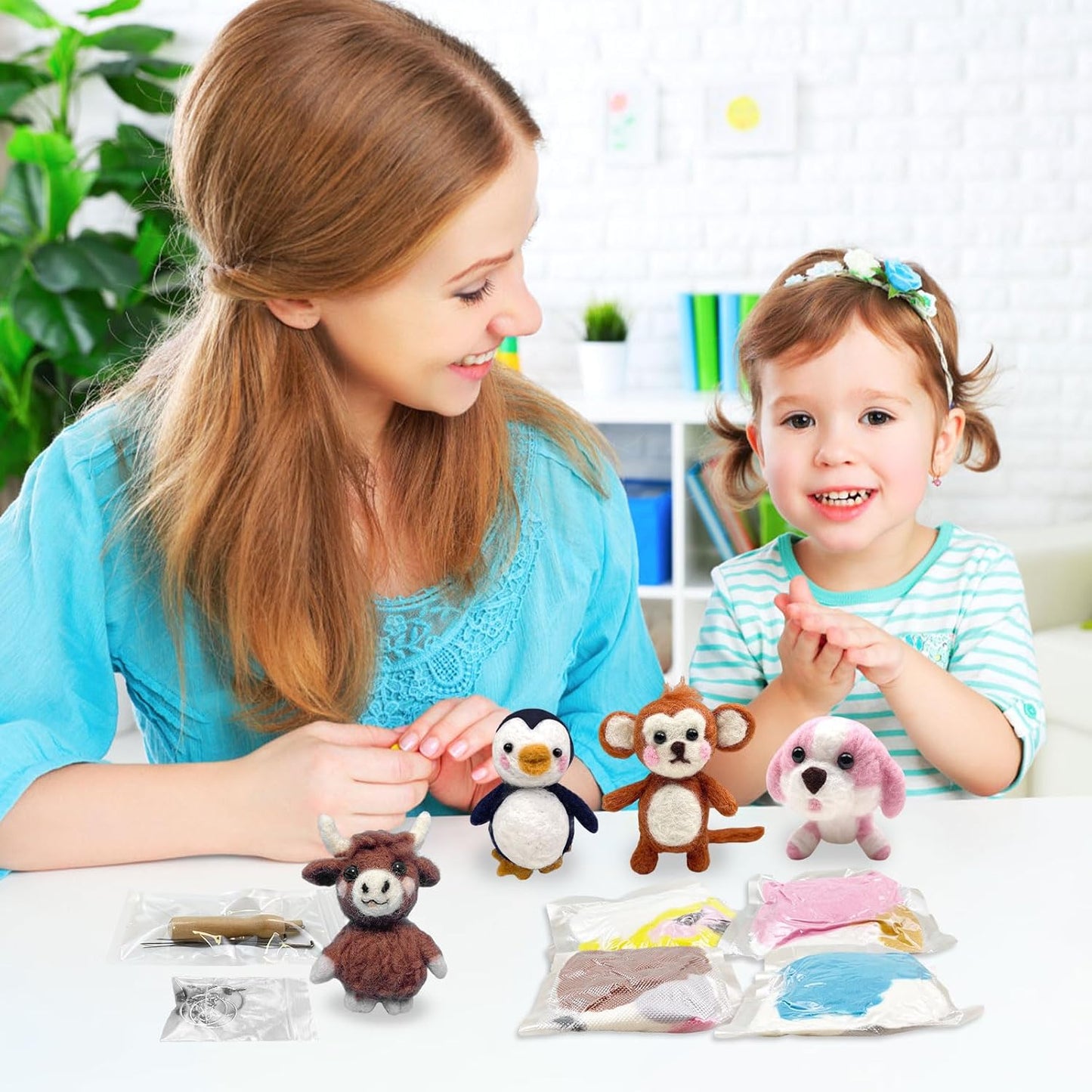 Needle Felting Kit, 3 Pcs Sharks Wool Needle Felting Kit for Beginners & Adult, Animal Doll Making Set with Video Instruction, Craft Party Supplies, Tools & Foam Pad, DIY Home Decor, Birthday Present