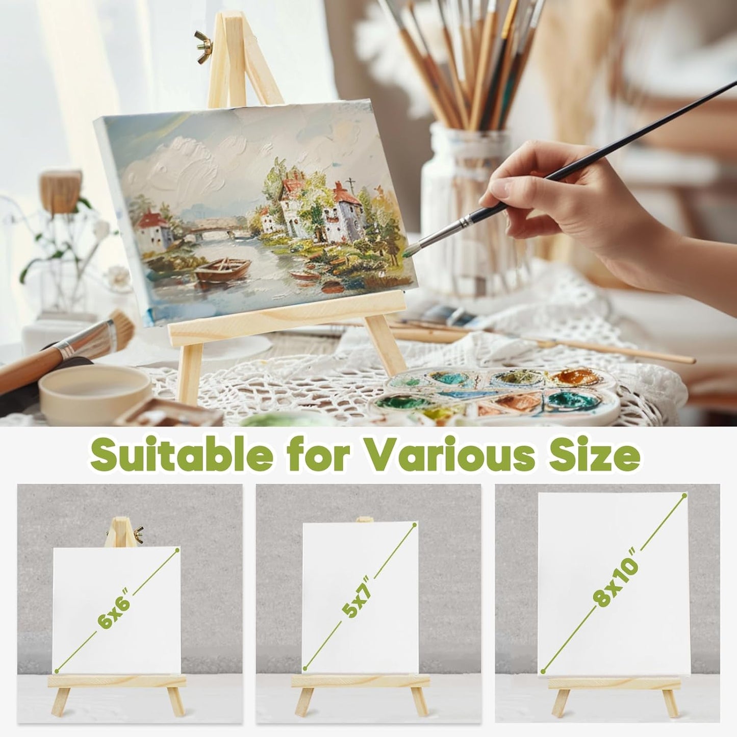 CONDA 6 Pack A-Frame Wood Easels, Tabletop Easels for Painting, Canvases, Display, and Party, Easel Stand for Students, Artists and Beginners, Brown