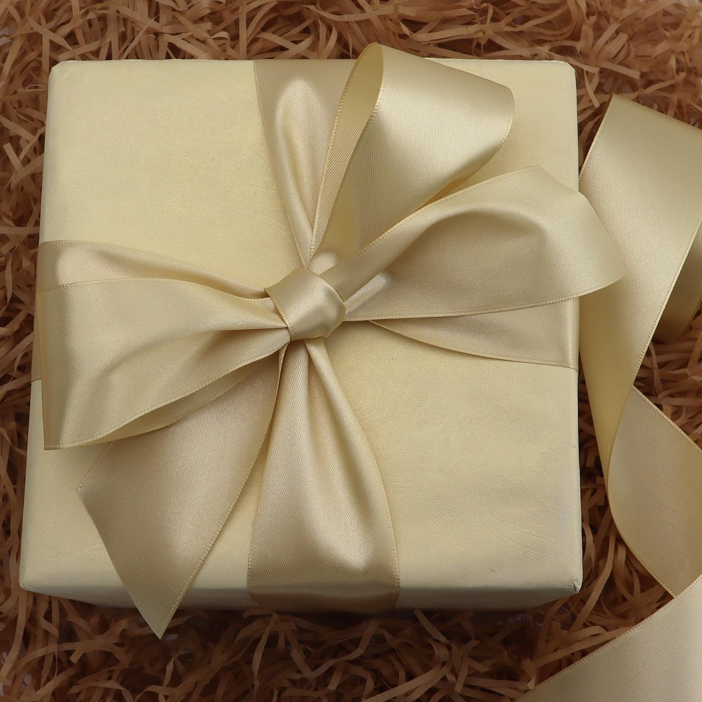 Champagne Solid Satin Ribbon 2 Inch 25 Yards Solid Polyester Fabric Ribbon for Gift Wrapping Wedding Christmas Baby Shower Birthday Party Decoration Handmade Immortal Flower Craft