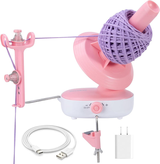 Etcokei Electric Yarn Ball Winder Pro for Crocheting, Upgrade Dual-Spring Tension 10oz Large Capacity, Stepless Speed Automatic Yarn Wool Spinner Roller, Ideal Present for Crochet Lovers(Pink)