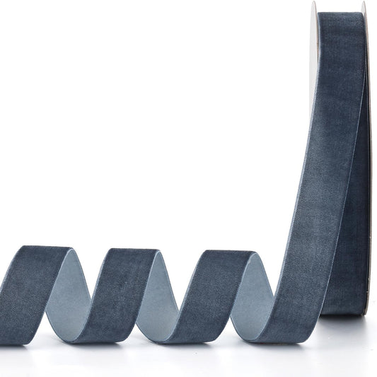 Dark Dusty Blue Velvet Ribbon,1" W x 20Yd Single Face,Great for Gift Wrapping,Hair Bows,Handmade Craft and Christmas,Wedding Decoration (1" Dark Dusty Blue)