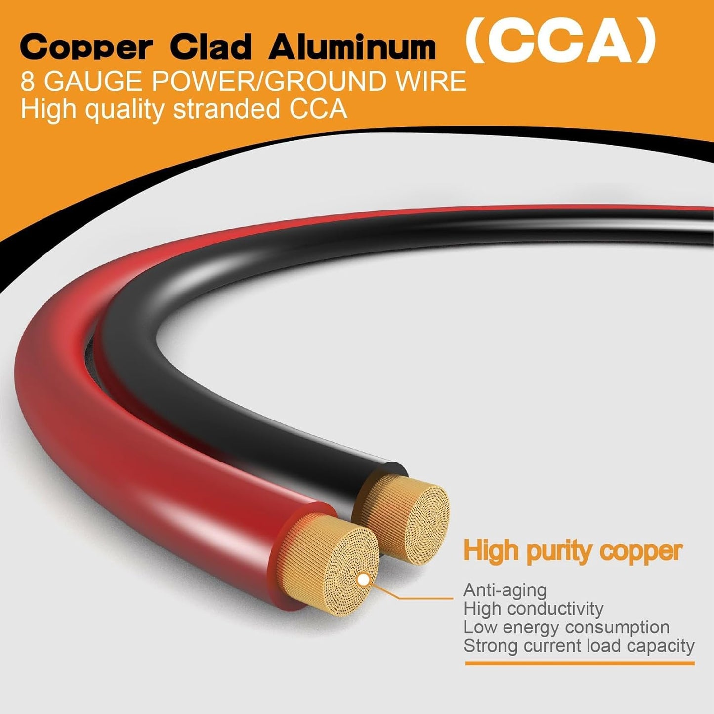 8 Gauge Wire Copper Aluminum CCA 50FT(25FT Red+25FT Black) Power & Ground Cable with 60A Fuse Holder,8ga Lugs,3:1 Heat Shrink Tube - Amp Wiring Kit for Car Audio,Battery,RV Trailer,Marine