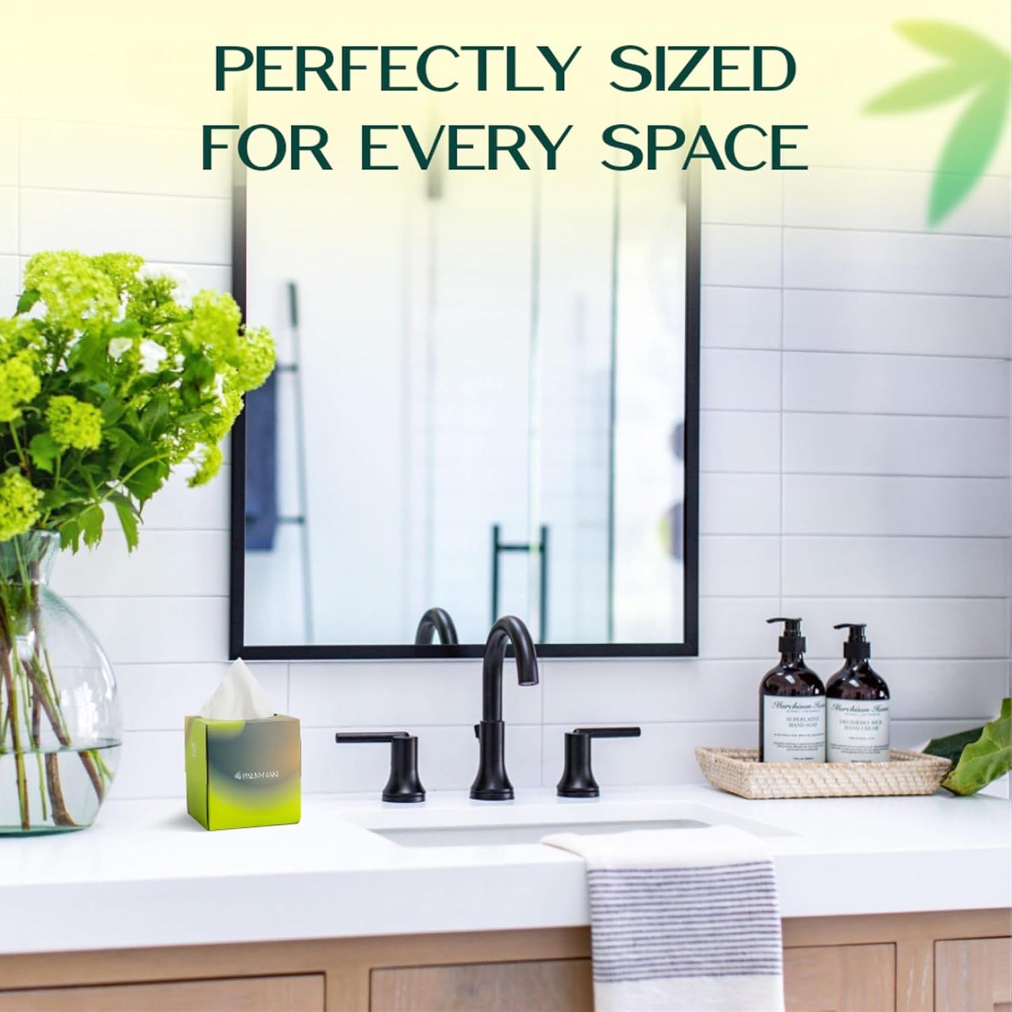 Bulk Case: Bamboo Facial Tissue | 3-Ply Strong | Lint-Free, Fragrance-Free | Gentle for Sensitive Skin | BPA & PFAS-Free, FSC Certified | 24 Cube Boxes | PALM NAKI