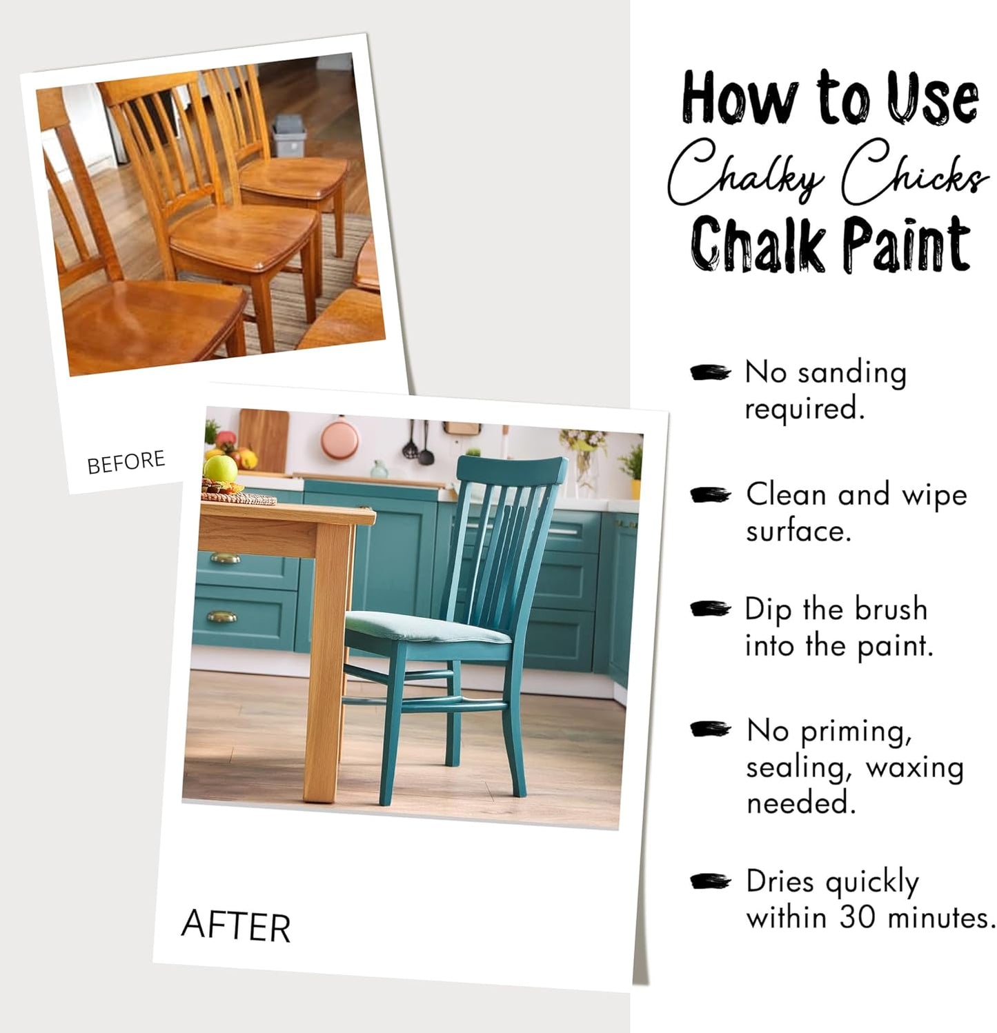 Chalky Chicks All-in-One Chalk Paint for Furniture or Cabinet - 32 Fl Oz - Matte Finish Salt Flats (Off White) for Metal, Wood Furniture Paint - No Sanding All-in-One for Home Decor & Crafts, USA Made