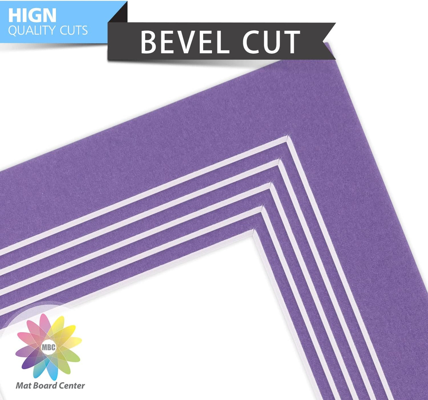 Mat Board Center, Pack of 10, 5x7 for 4x6 Color Mats - Bevel Cut, Acid Free, 4-ply Thickness, White Core - for Pictures, Photos, Framing, African Violet Color