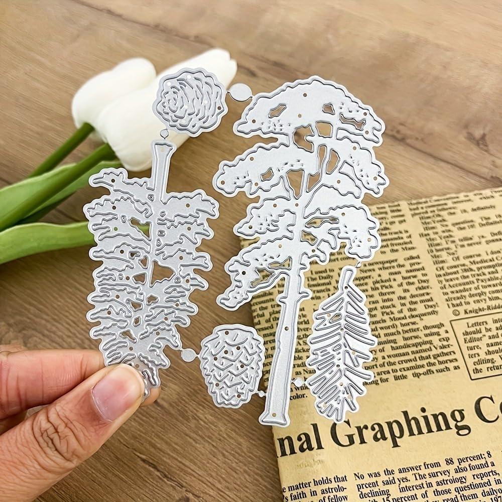 Lapoo Flowers Metal Cutting Die for Scrapbooking - Durable, Cut Stencils for DIY Scrapbook Photo Album Decorative Paper Card, Card Making Supplies, Embossing (A Set of Pine Trees 3.6 x 4.1 in)