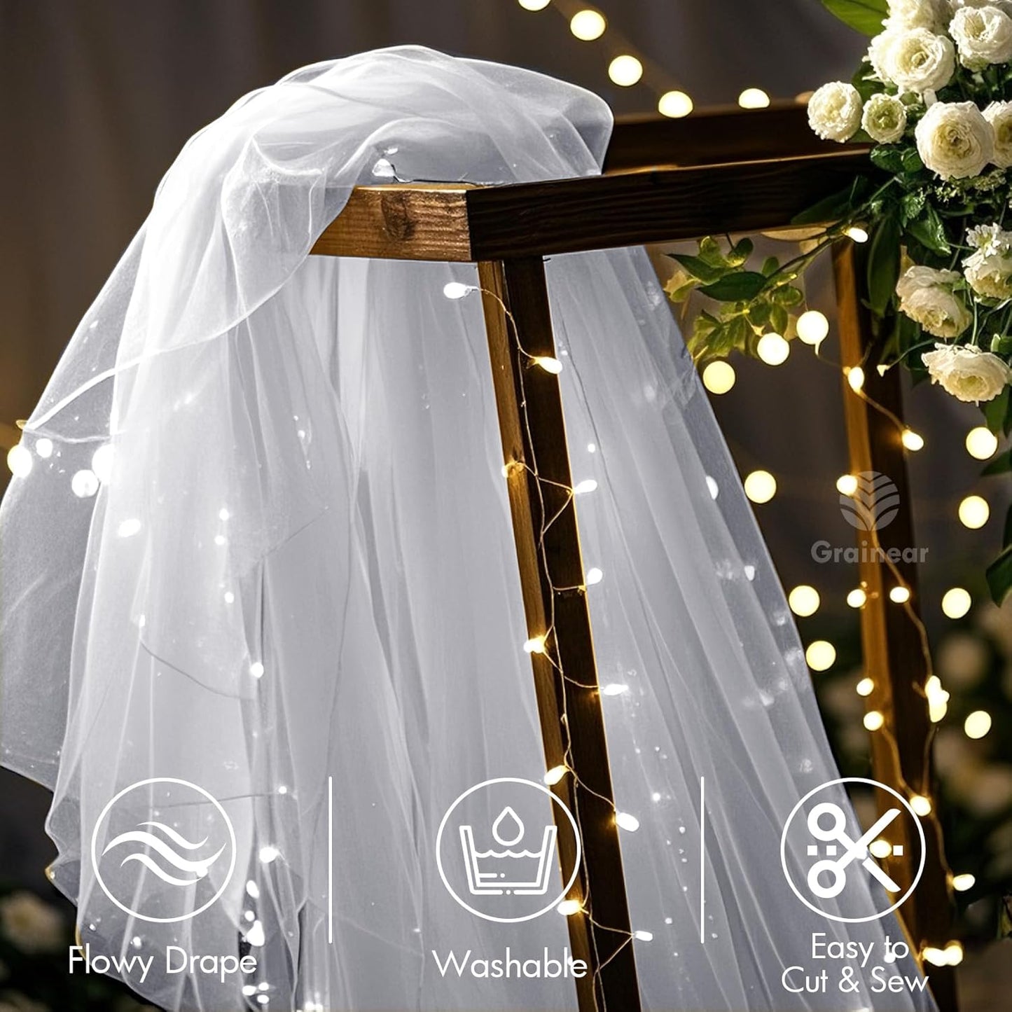 Black Organza Fabric – 44" x 5 Yards Wide Sheer Tulle for Wedding Arch Draping, Gowns, Table Runners, Party Decor, Curtains & DIY Crafts – Translucent Fabric for Elegant Projects