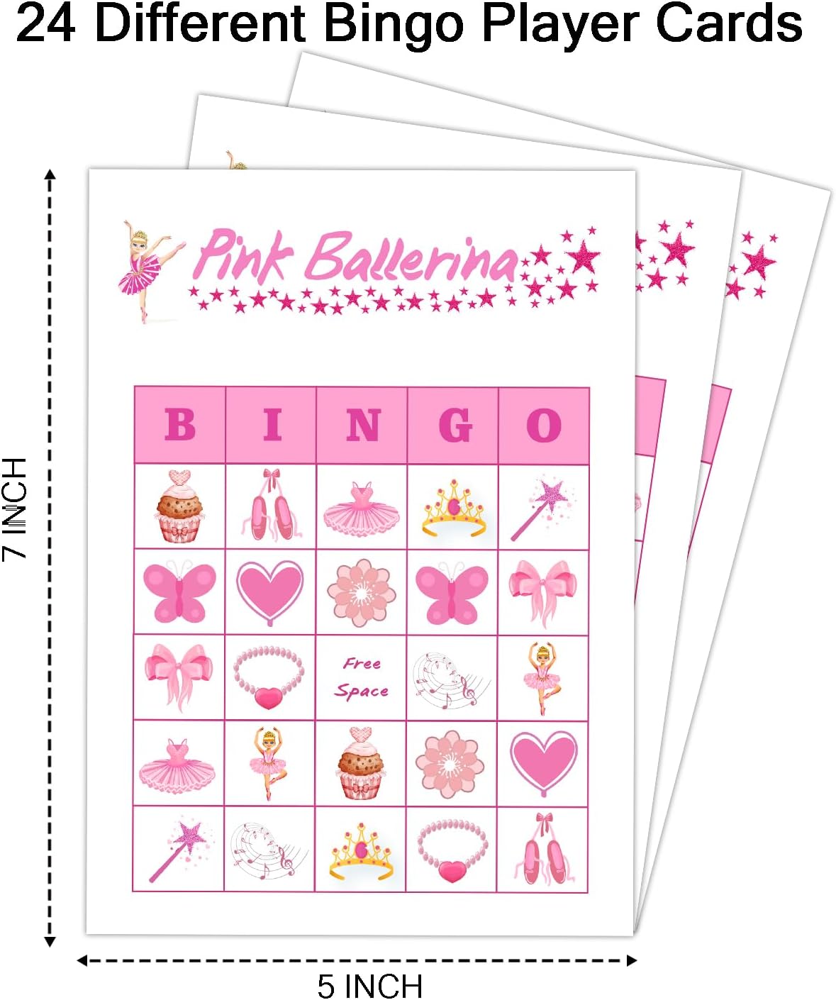 Ballerina Party Bingo Game Cards(24 Players), Ballet Dance Themed Bingo Card for Family Friend Adult, Large Group Holiday Party Activity Favor Decoration Supplies -003