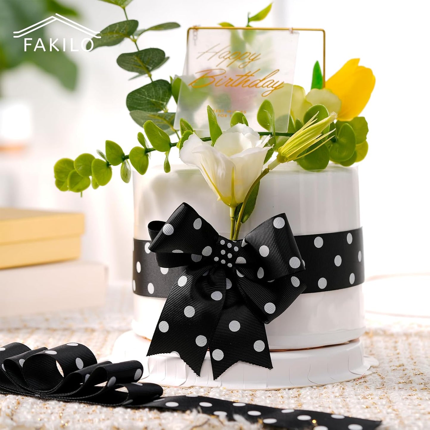 Polka Dot Grosgrain Ribbon 1.5 Inch, 25 Yards Spool Black and White Dot Craft Ribbon for Christmas Gift Wrapping DIY Crafts Hair Bows Wedding Party Decor Sewing and Home Decoration