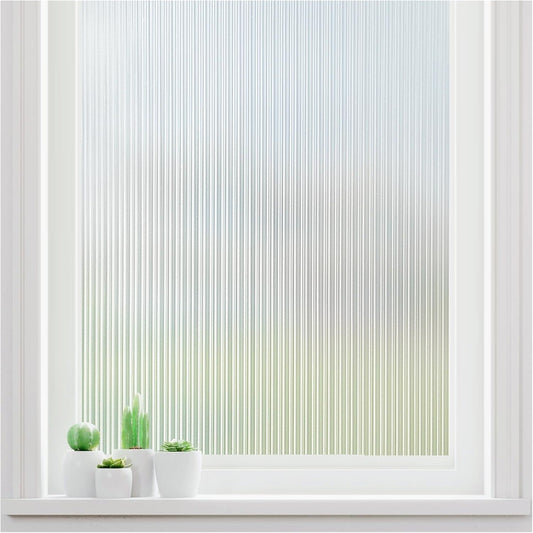 Haton Reeded Glass Window Privacy Film, Frosted Glass Window Film, Static Cling UV Blocking Stickers, Decorative Removable Cover for Bathroom Door Office, Non Adhesive 35.4" x 78.7"