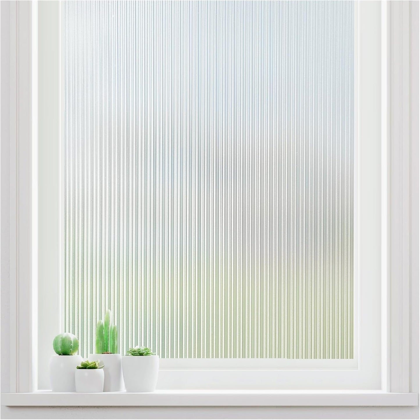 Haton Reeded Glass Window Privacy Film, Frosted Glass Window Film, Static Cling UV Blocking Stickers, Decorative Removable Cover for Bathroom Door Office, Non Adhesive 17.5" x 118.1"