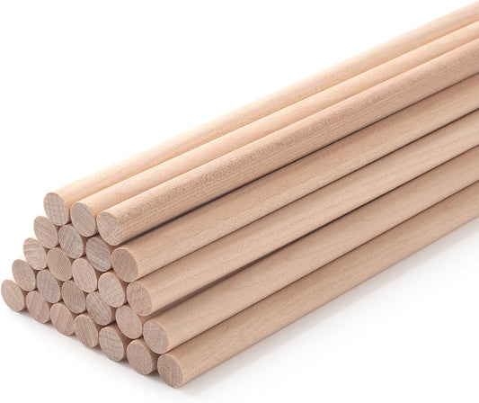Wood Dowels Wooden Dowel Rods for Crafts, 25PCS 3/8 x 18 Round Macrame Wooden Sticks for Crafting, Unfinished Hardwood Sticks for Arts and DIYers, Tiered Cake Support and Wedding Ribbon Wands