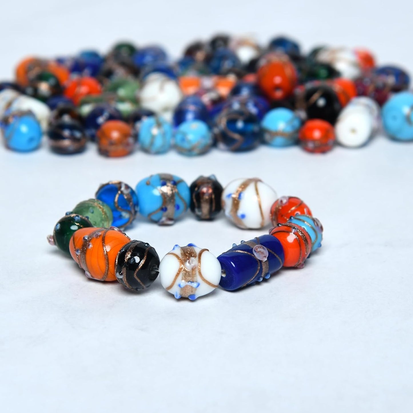 2/3 LB Bag of Assorted Glass Beads for Jewelry Making, Lampwork Murano Bead Mix for Bracelets and Necklaces, Crafting Beads Supplies Kit, Large & Small Beads (Wedding Cake Mix)