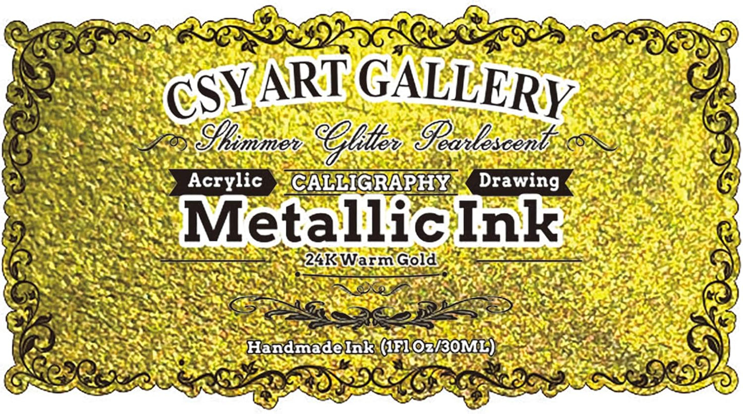 CSY Art Gallery Metallic Liquid 24K Gold Leaf Acrylic Paint Ink -Non-Toxic,Waterproof Gold Leaf Paint for Crafts, Resin Art, DIY, Furniture, Wood(24K Warm Gold)