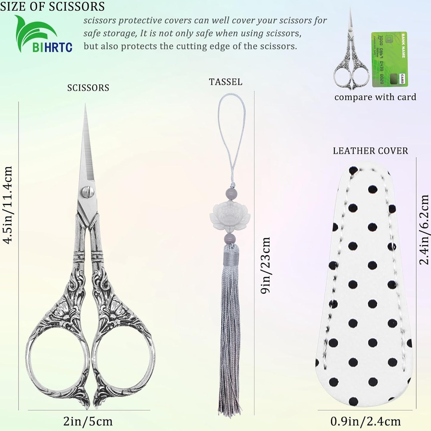 BIHRTC 4.5Inch Needlepoint Scissors Sharp Embroidery Scissor with Cover Tassel Stainless Steel Precision Shears Crochet Cross Shears for Beading Sewing Machine DIY Artwork Knitting