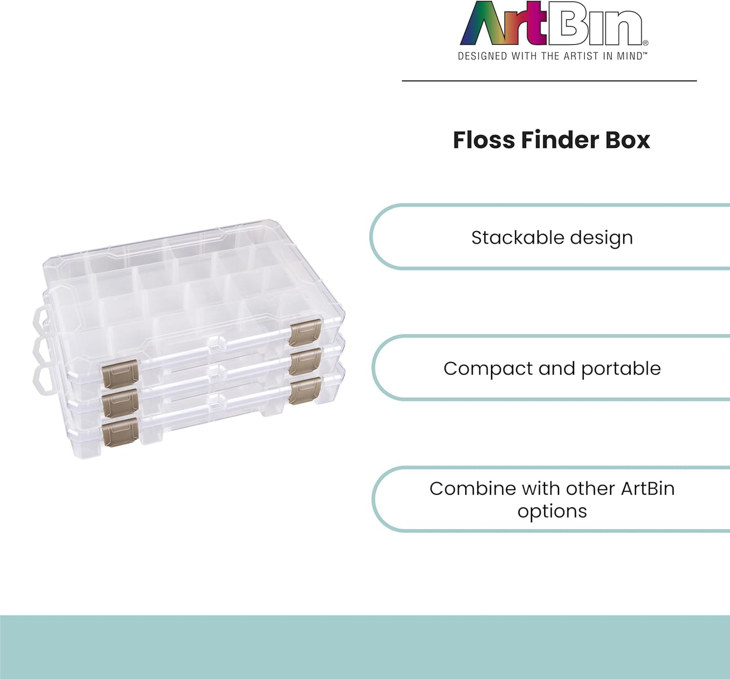 ArtBin Floss Finder Box: Clear Sewing Organizer with 6 Compartments, 12 Dividers, Durable - Perfect for Embroidery Floss and Small Sewing Supplies Storage