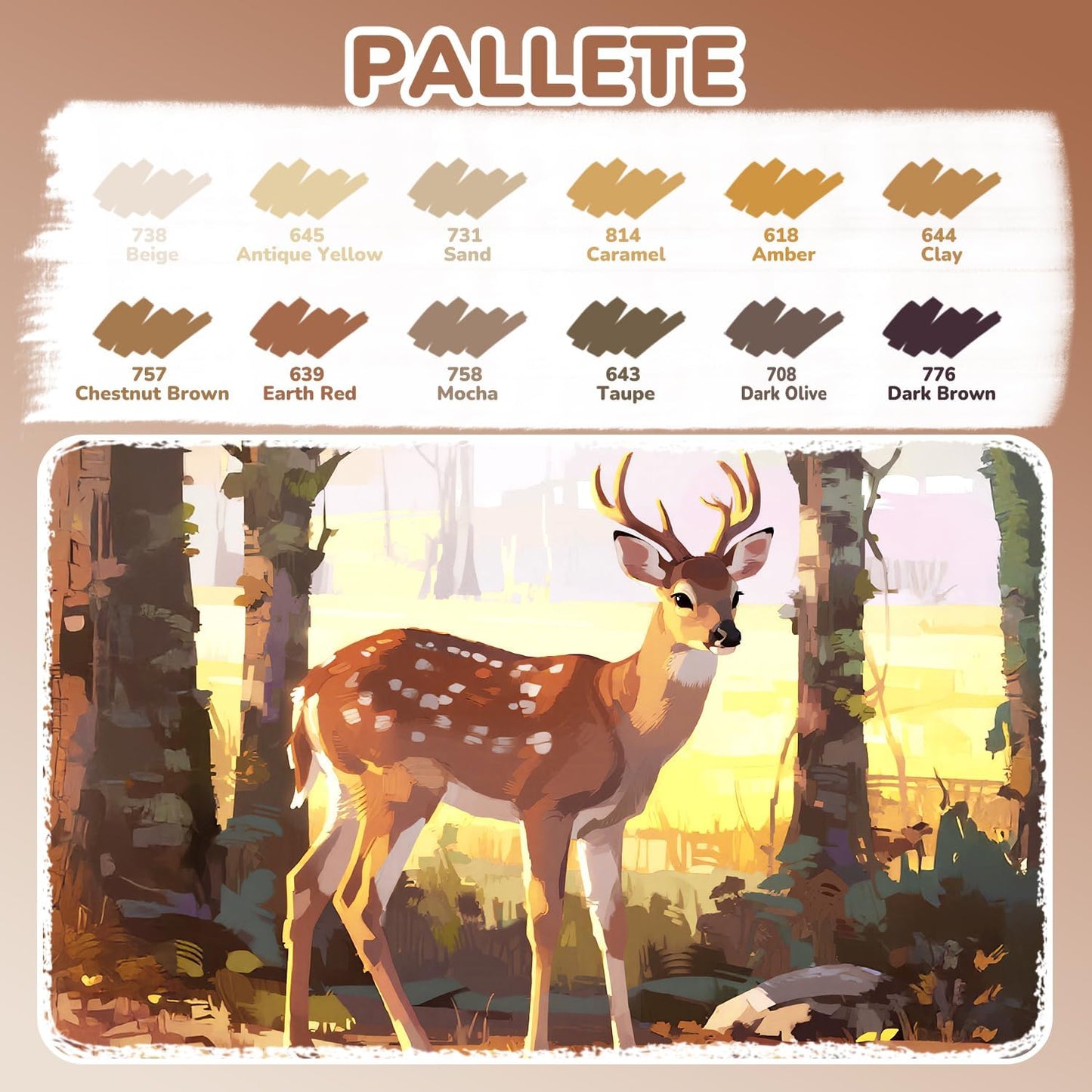 Guangna 12 Brown Dual Tip Acrylic Paint Markers, Brush Tip & Chisel Tip Acrylic Paint Pens for Rock, Wood, Glass, Paper, Coloring Book, Ceramic, Canvas, Water-Based Ink