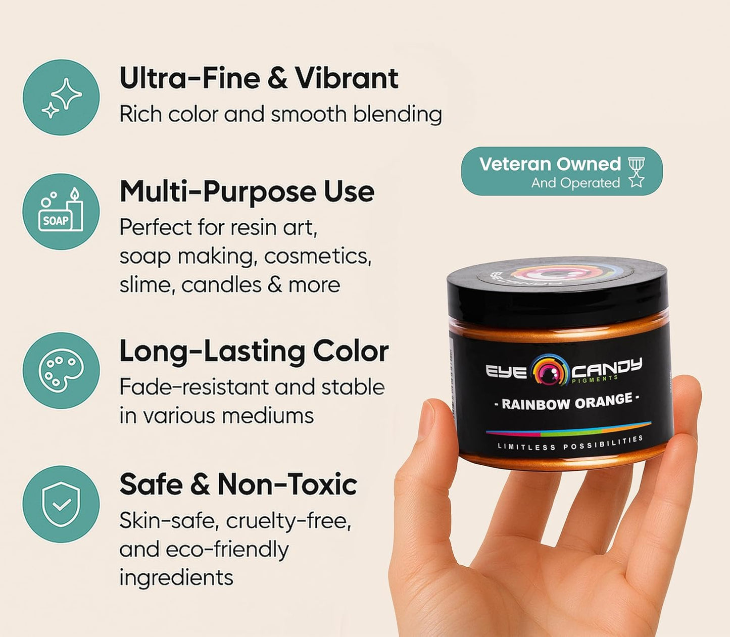 Eye Candy Pigments Premium Orange Mica Powder - Rainbow Orange (50gr) - for Epoxy, Resin, Soap, Paint, Woodworking, Acrylic Pouring, Bath Bombs, Fishing Lures - DIY Arts and Crafts Additive