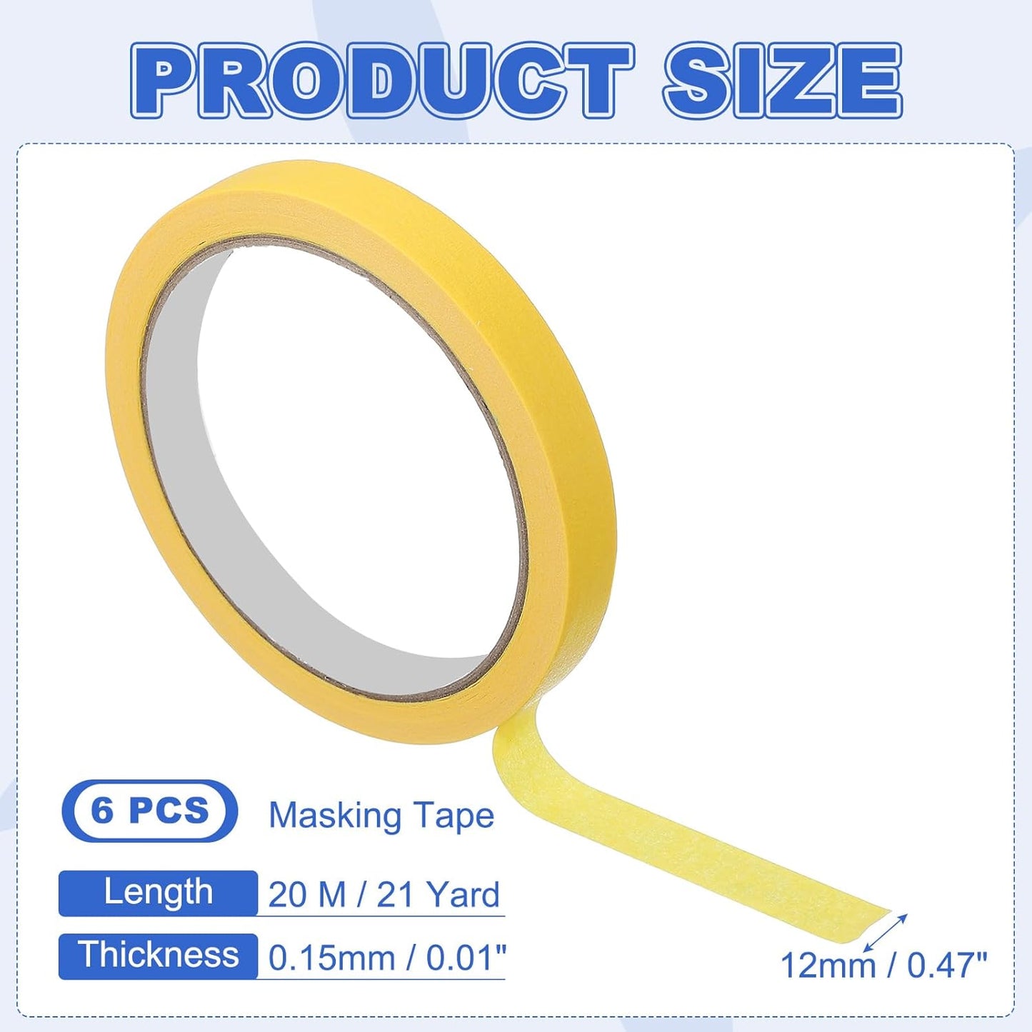MECCANIXITY Masking Tape 0.5 Inch x 21 Yard Painter's Tape Yellow Paint Tapes for DIY Crafts Arts Drawing Decoration Labeling Car Painting Artist Teachers, Pack of 6