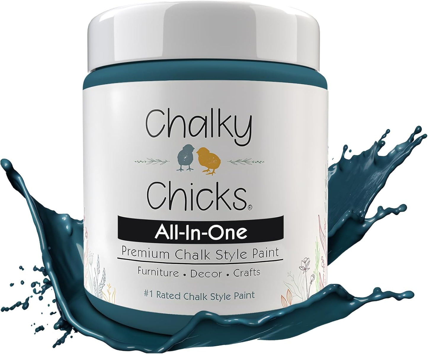 Chalky Chicks All-in-One Chalk Paint for Furniture or Cabinet - 4 Fl Oz - Matte Finish Twilight (Teal Blue) for Metal, Wood Furniture Paint - No Sanding All-in-One for Home Decor & Crafts, USA Made