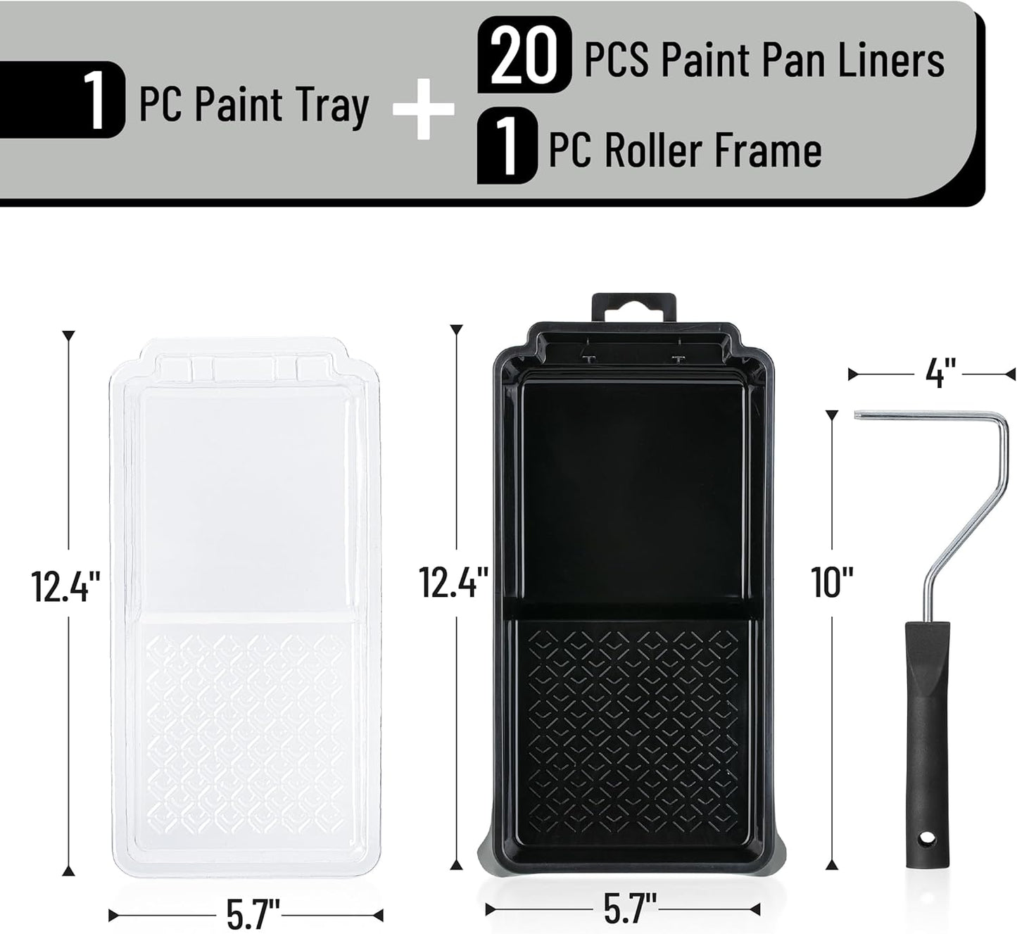 Bates- 4 Inch Paint Tray Set, 22 pcs, 1x 4 Inch Paint Roller Tray, 20x Disposable Plastic Liners & 1x Roller Frame