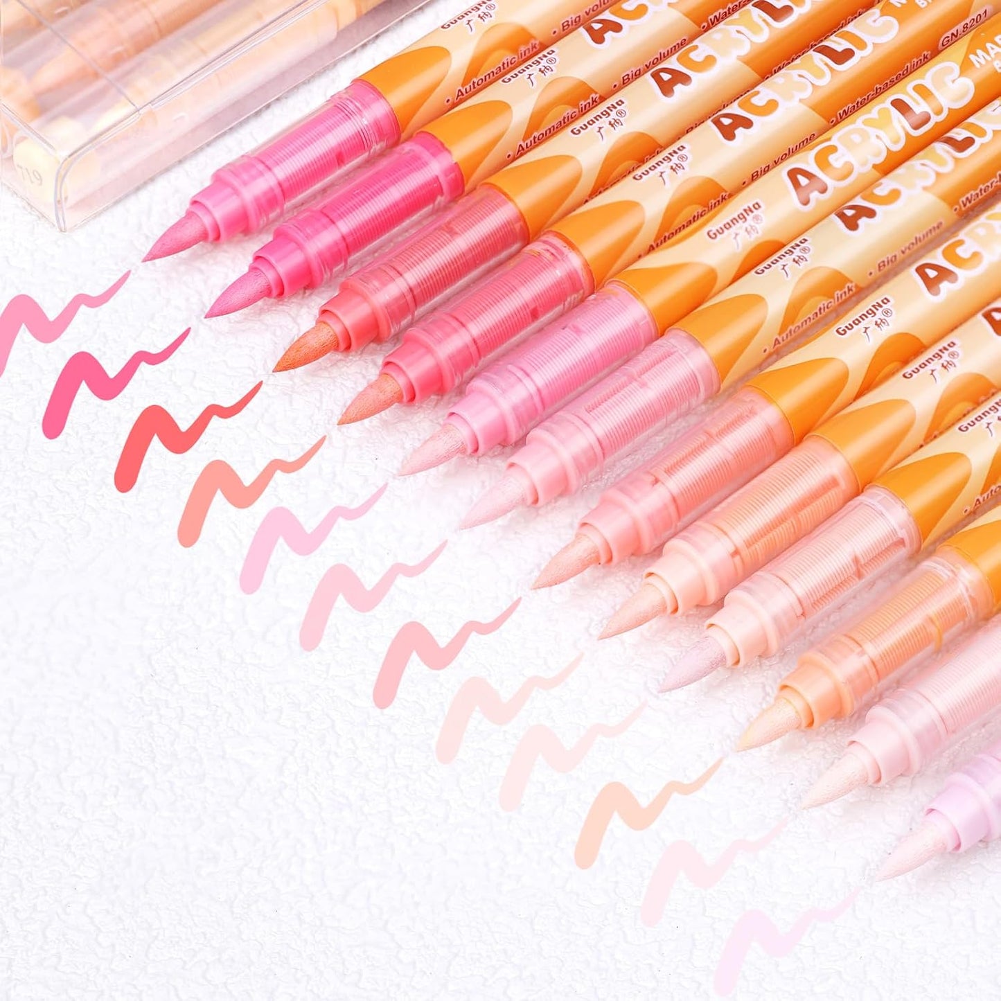 Guangna Acrylic Paint Markers 12 Colors, Skin Tone Series Set with Soft Brush Tip Water Based, Fine Tip Markers for Wood, Canvas, Rock Painting, Glass, Diy Crafts, Fabric Paint