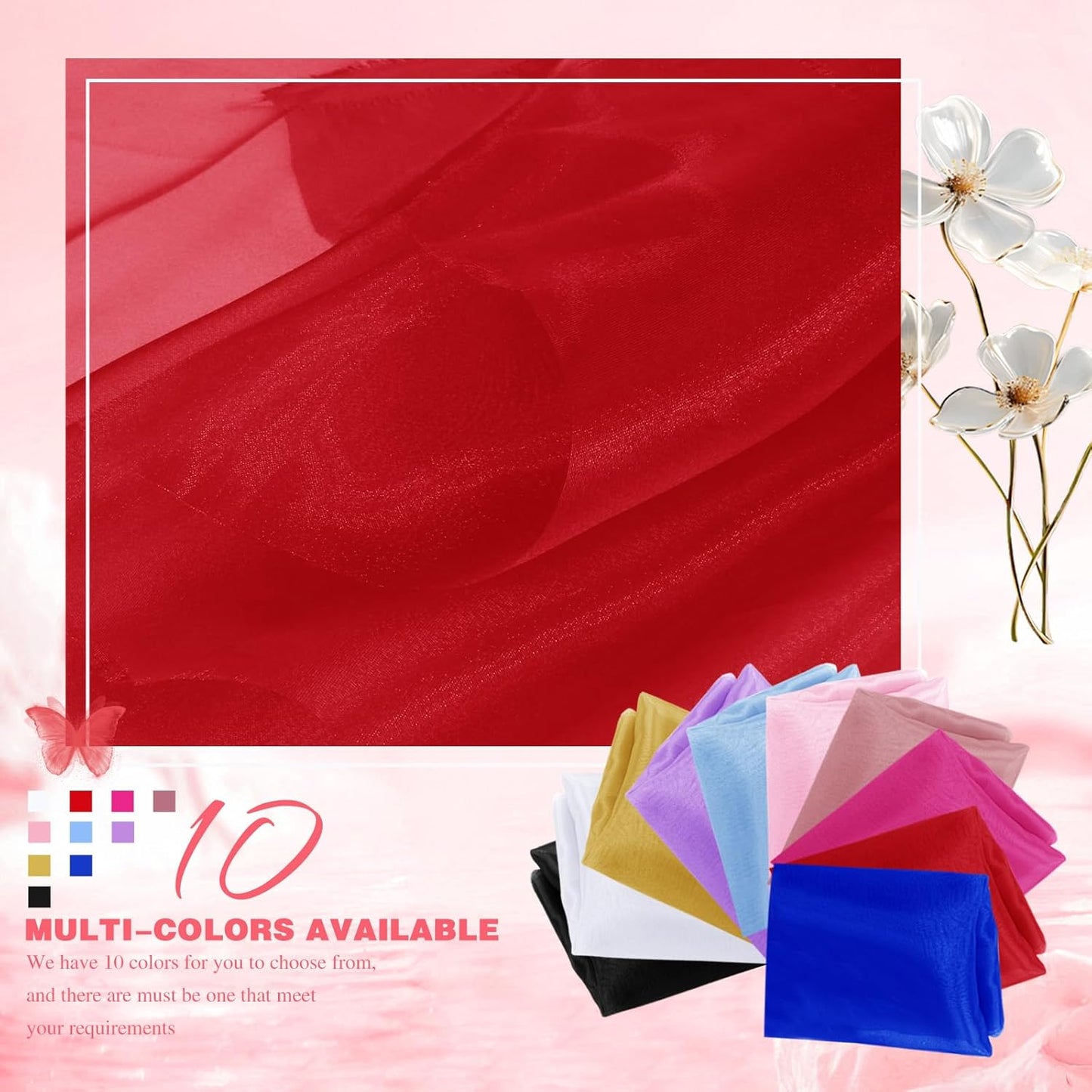 VACVELT Sheer Organza Fabric by The Yard, 60 Inch Wide Red Organza Fabric Bolt Bridal Sheer Tulle Fabric, Silk Organza Fabric Roll for Wedding Party Decorations Backdrop Curtain (1 Yard)