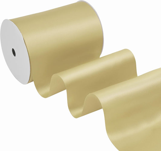 Champagne Gold Satin Ribbon 4 Inch X 15 Yards Solid Color Double Faced Ribbons Perfect for Crafts Wedding Decor Bow Making Arts Sewing and More