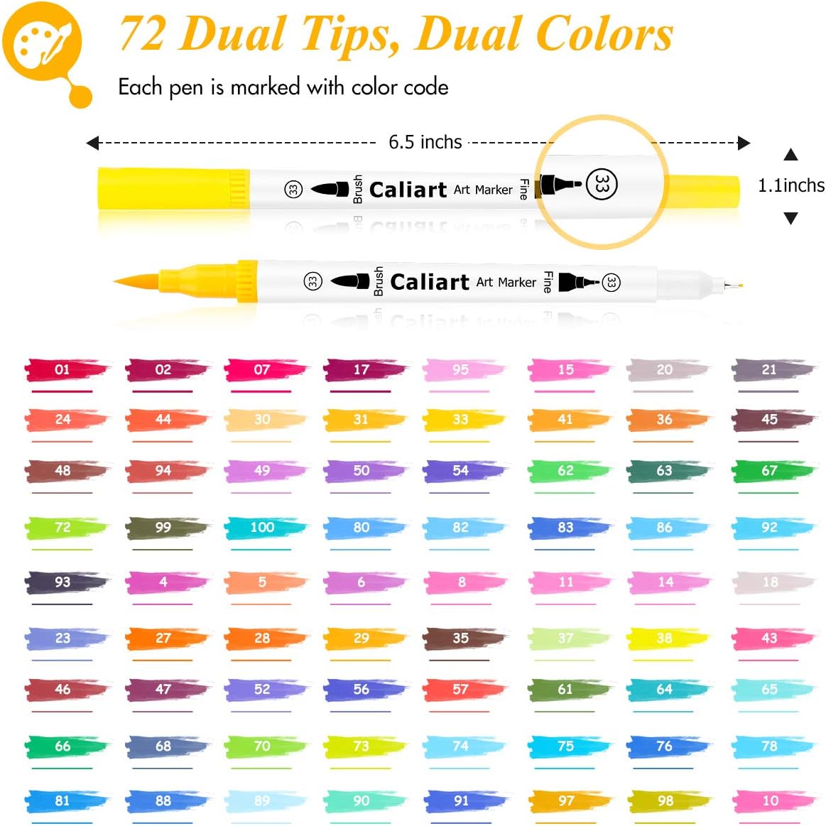Caliart 72 Colors Double Tip Brush Pens Art Markers, Artist Fine & Brush Pen Coloring Markers for Adult Book Cards Drawing Craft Kit Teacher Office Supplies