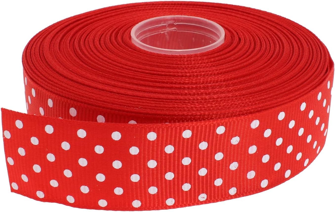 Polka Dot Grosgrain Ribbon 25 Yard Each Roll 100% Polyester (1", Red)