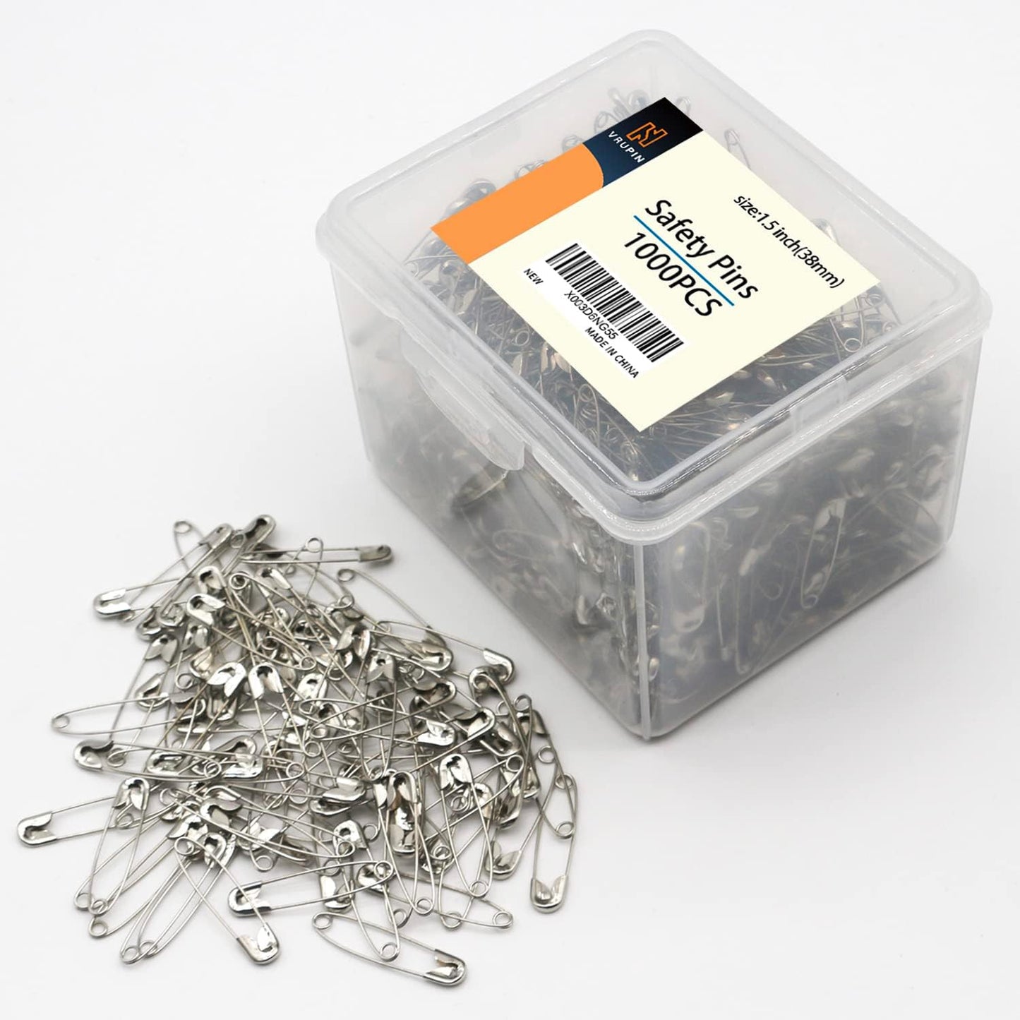 1000 Pack 1.5Inch/38mm Safety Pins - Small Safety Pins with a Convenient Box for Clothes & Home Office