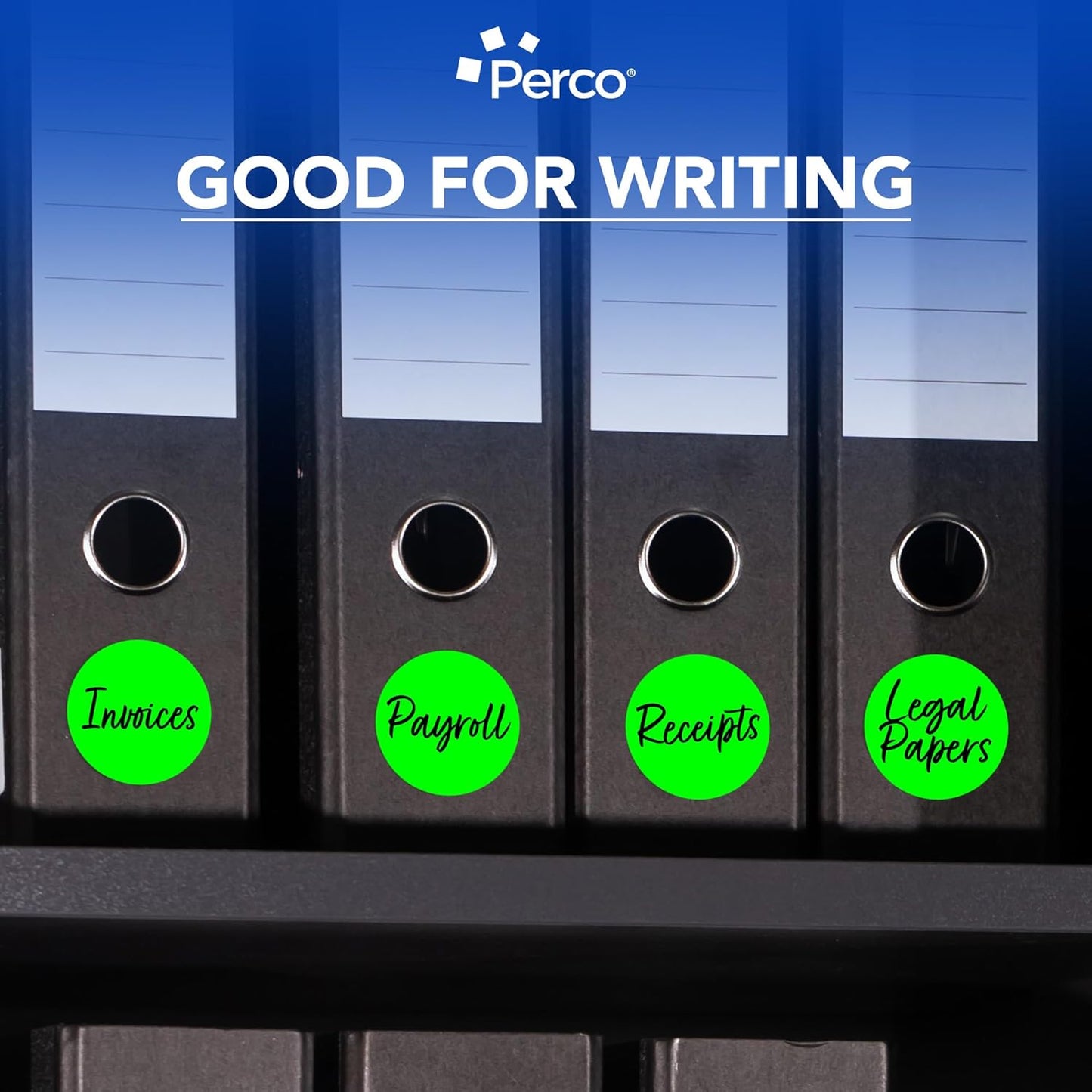 Perco Fluorescent Green 3-Inch Round Circle Dot Sticker Labels with Easy Peel Perforation - 500 Labels per Roll - Strong Adhesion, Vibrant Colors for Organizing, Crafting & More - Made in USA