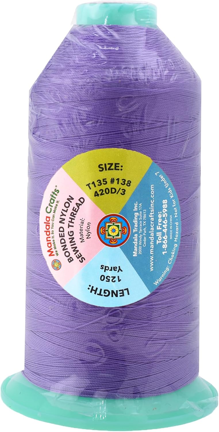Mandala Crafts Bonded Nylon Thread Lilac Heavy Duty Sewing Threads - 1250 YDs Size 138 420D T135 Tex 135 Thread for Leather Jeans Weaving Outdoor Marine Upholstery Threads