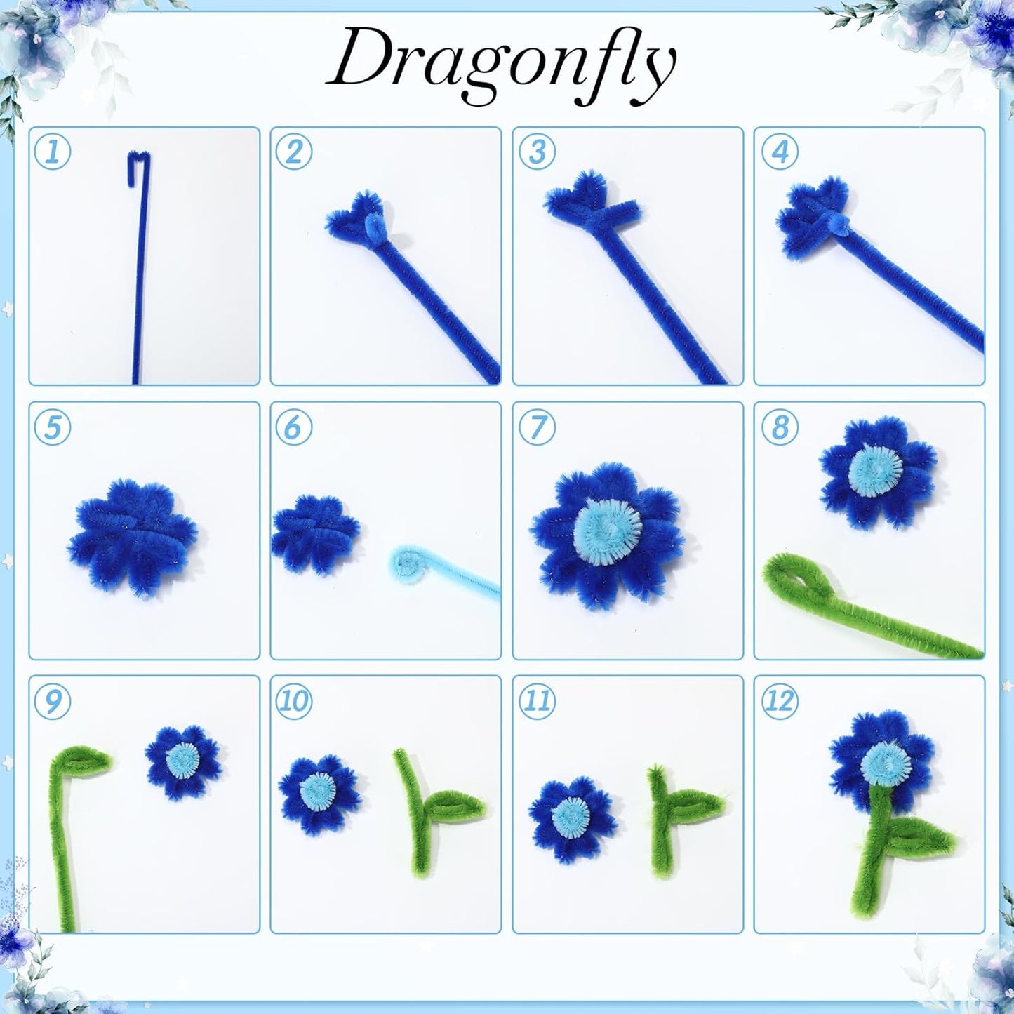 DaisyInner 700 Pcs Halloween Fall Pipe Cleaners Craft Bulk Pastel Chenille Stems Flower DIY Gradient Colored Fluffy for School Classroom Thanksgiving Christmas Party Supplies(Blue Theme)