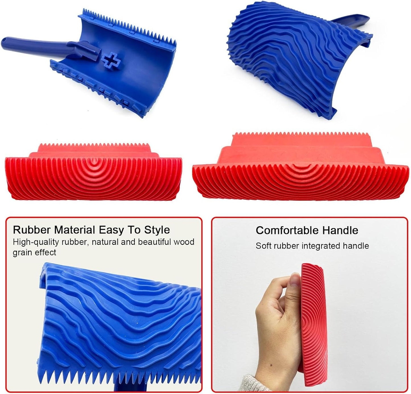 4-Pack Wood Grain Tool, Wood Graining Roller Painting Tool with Handle, Rubber Empaistic Wood Texture Painting Tool Set for DIY Wall Room Art Paint Decoration