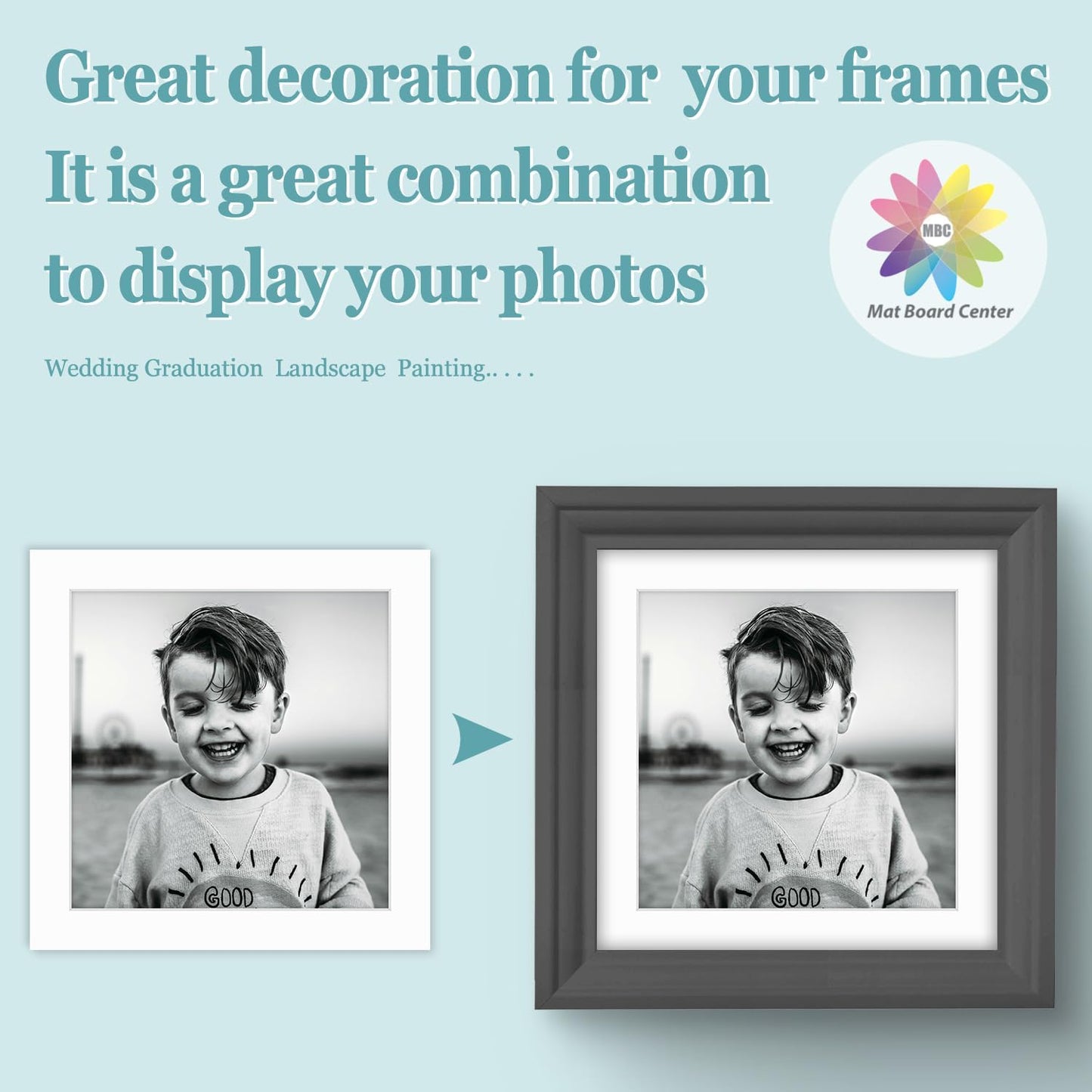 MBC Mat Board Center, 10 Pack 12x12 for 10x10 White Picture Mats Frame Mattes, Bevel Cut, Acid Free, 4-ply Thickness