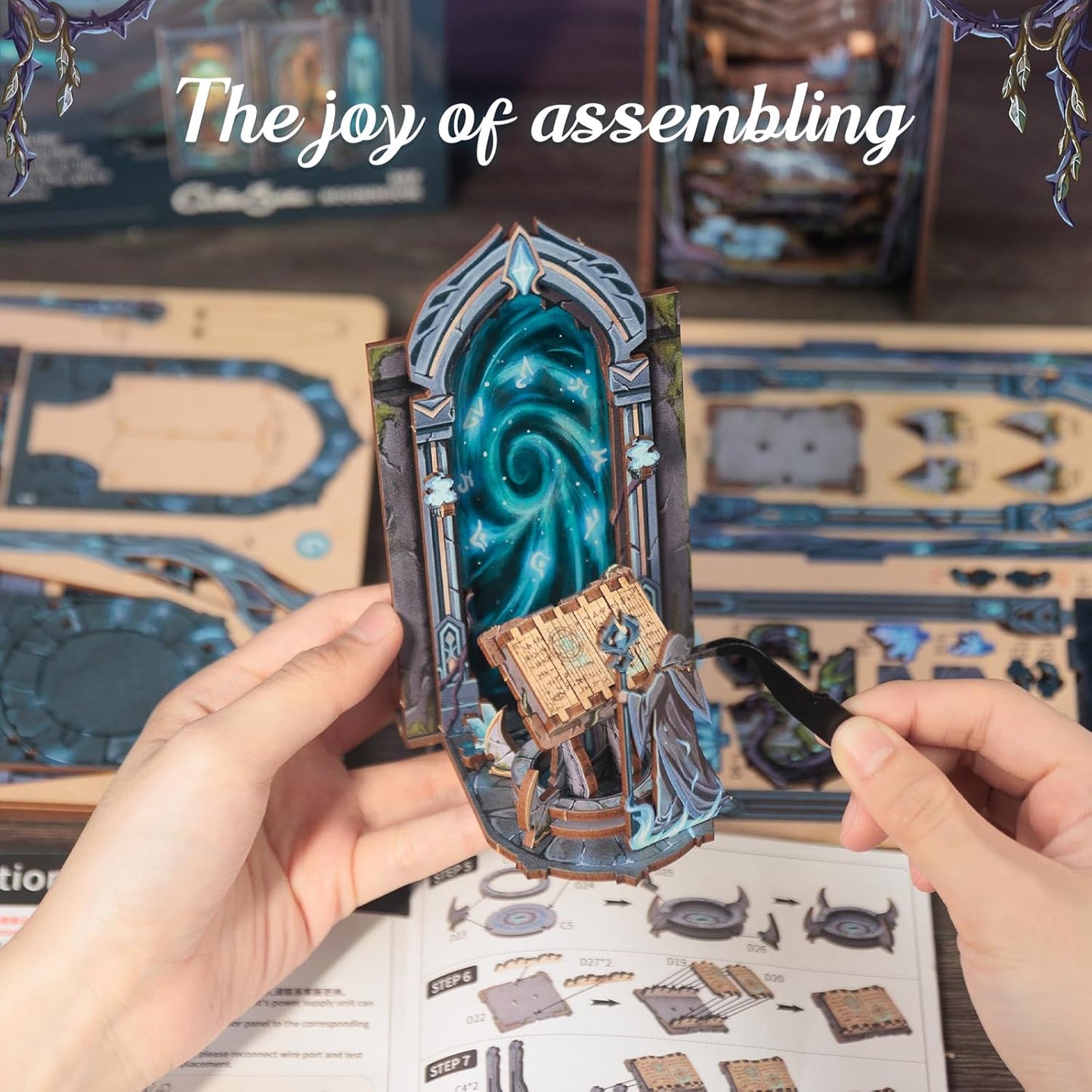 Cutefun Book Nook Kit - Decorative Bookend Alley Build Model with LED Light, DIY Miniature Dollhouse Kit 3D Wooden Puzzle for Adults, Teens, Crafts Gifts for Bookshelf Decor (The Gate of Wonderland)