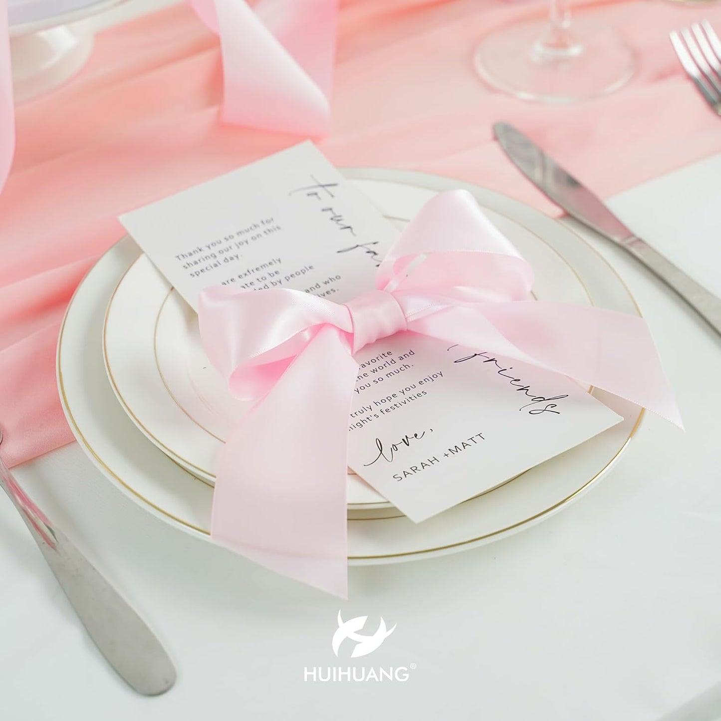 HUIHUANG Pink Ribbon 2 inch Wide Double-Faced Baby Pink Satin Silk Ribbon for Flower Bouquet Wrap, Baby Shower, Wedding Decor, Gift Wrapping, Hairs, Hats, Crafts and Bows Making- 25 Yards/Roll