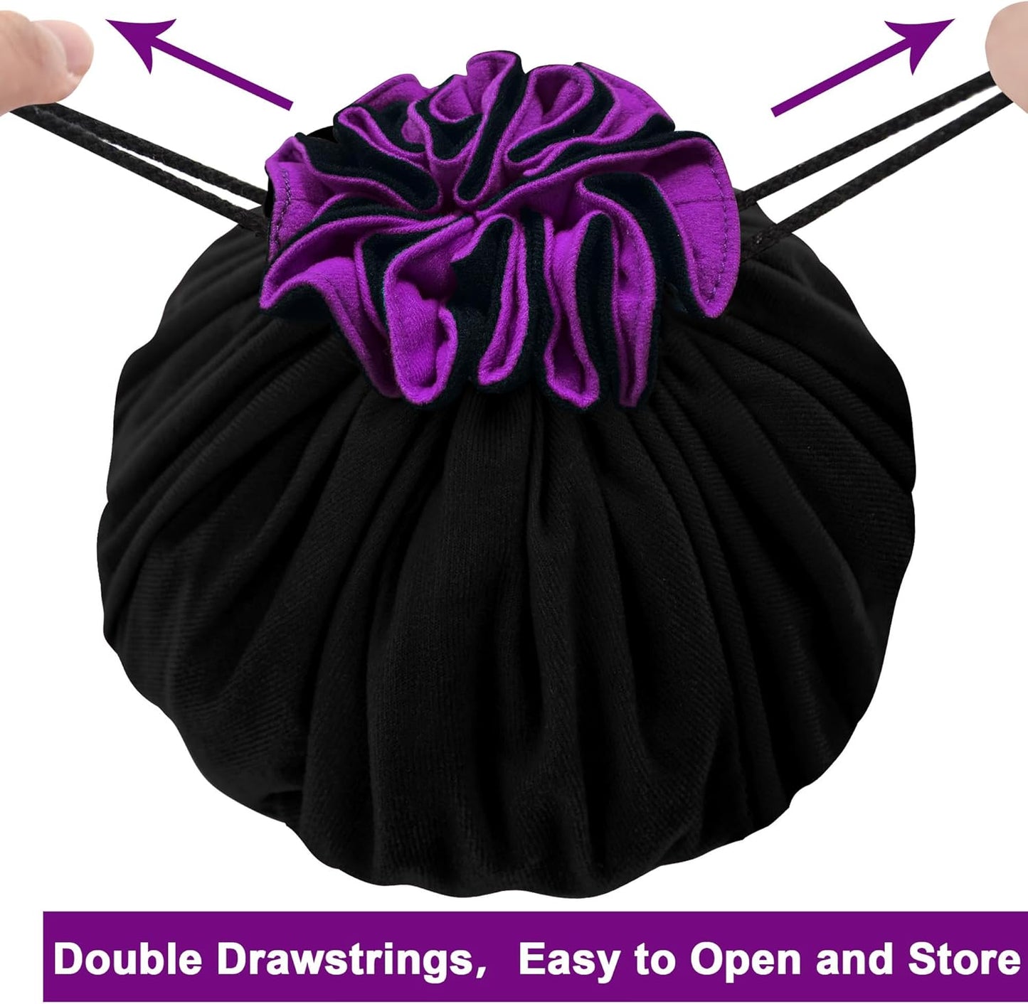 SIQUK Large Dice Bag with Pockets Drawstring Dice Bag DND Dice Storage Bag Big Capacity Dice Pouch for RPG MTG Table Games, Hold over 300 Dice (Black & Dark Violet)