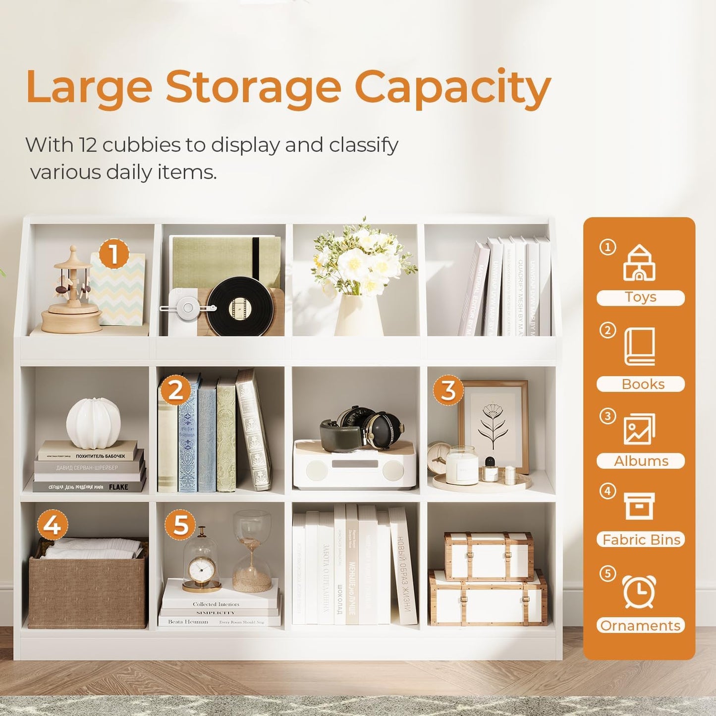 9-Cube Wooden Storage Bookcase - 11-Inch Open Shelf Cabinet, Simple Modern Bookshelf Organizer for Home Office, Living Room, White