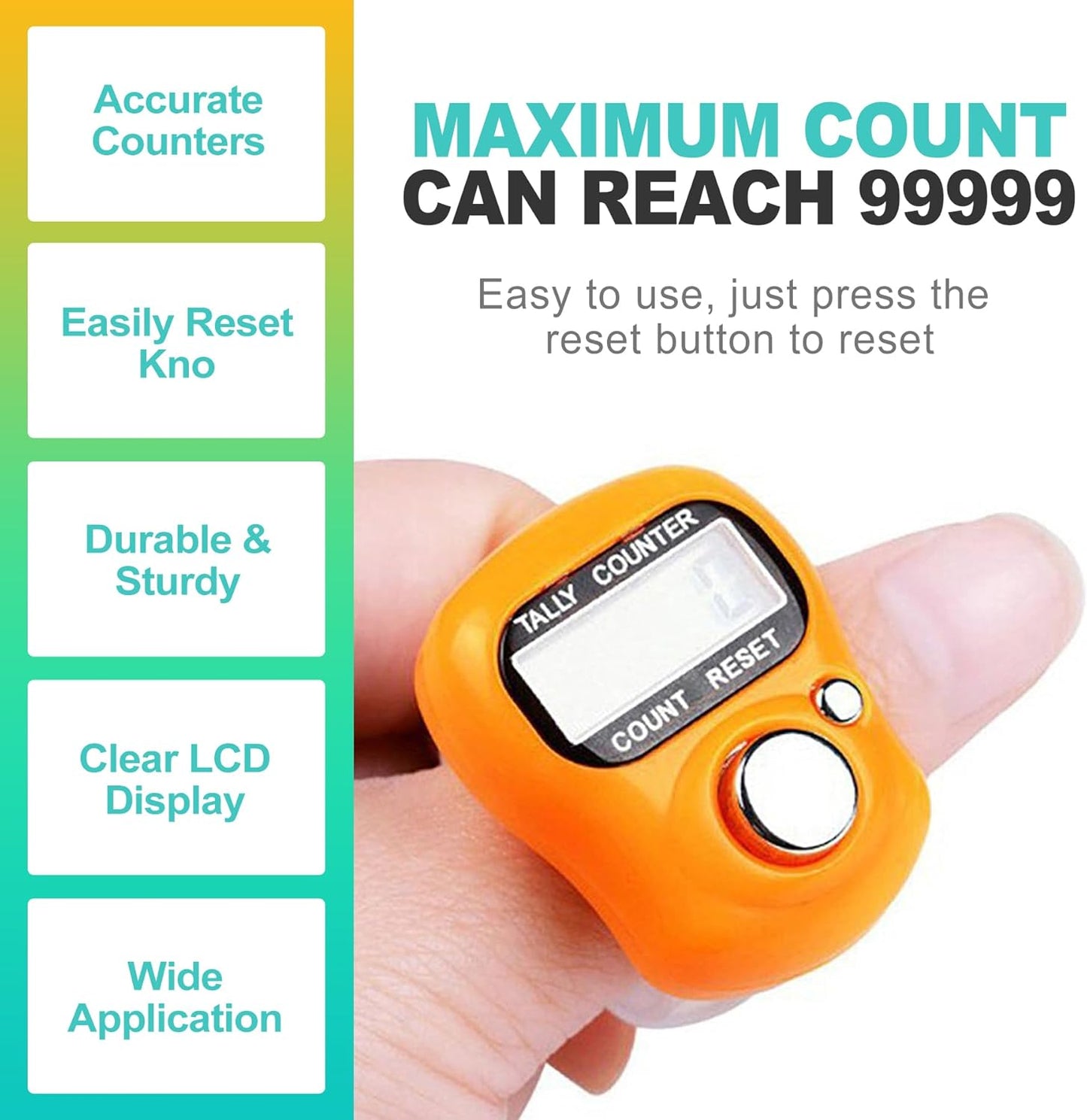 Digital Finger Clicker Counter - 5-Digit LCD Handheld Tally for Lap/Pitch/Knitting/Crochet/People Counting - Multi-Function Device for Classroom, Sports & Events