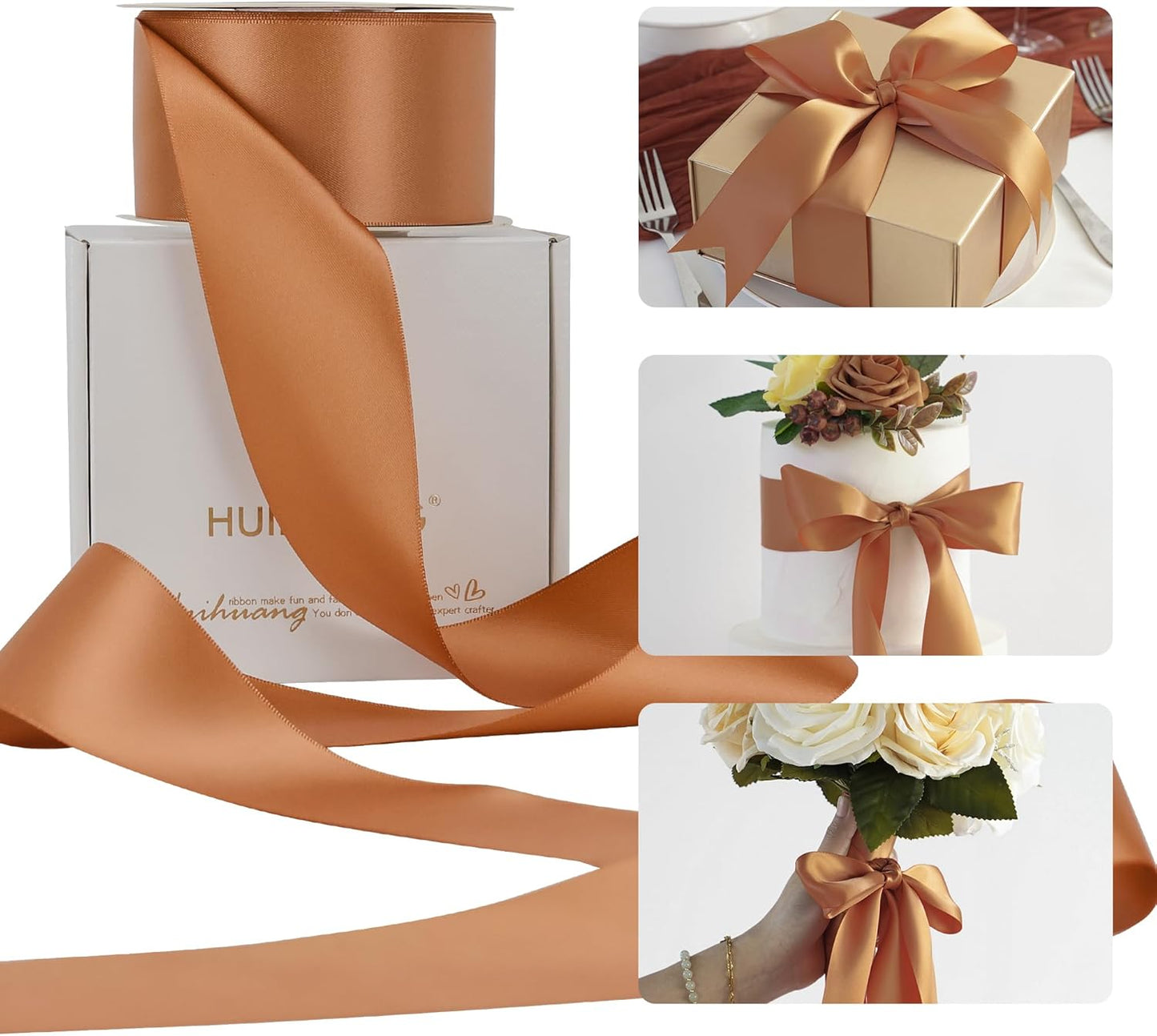 HUIHUANG Terracotta Ribbon 2 inch Wide Double-Faced Terracotta Satin Silk Ribbon for Flower Bouquet Wrap, Gift Wrapping, Fall Wedding Decor, Crafts and Bows Making- 25 Yards/Roll