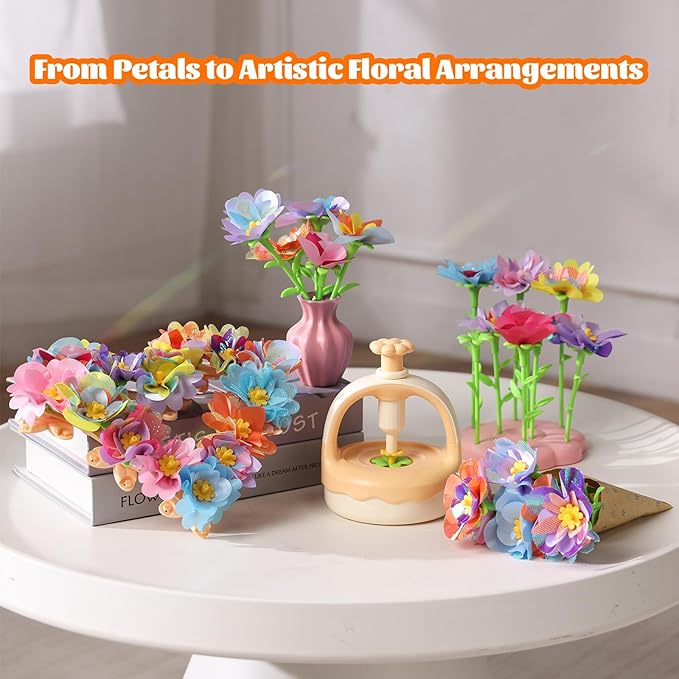 Fabric Flower Bouquet Craft Kit, DIY Arts & Crafts Toy for Kids, Creative Flower-Making Activity Set, Educational Preschool Toy, Perfect Birthday & Christmas Gift for Girls Ages 4 5 6 7 8+ (yellow)